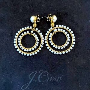 JCREW white beaded statement earrings